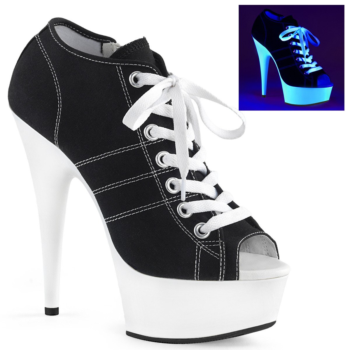 Pleaser Delight-600SK-01 BCA/NW - Czarne botki z odkrytymi palcami na platformie z wysokimi obcasami