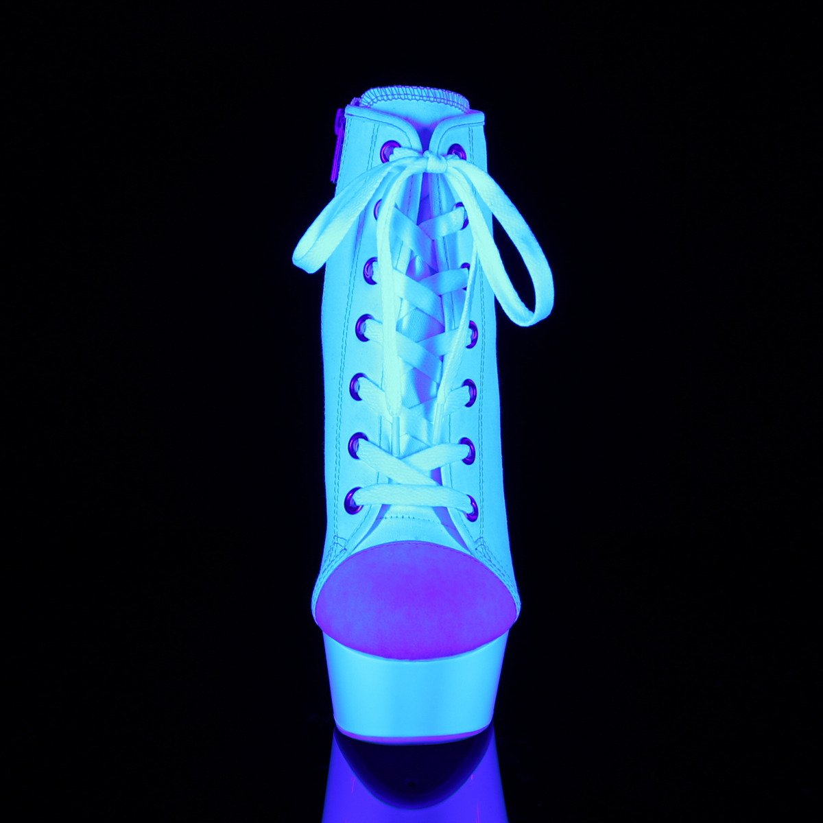 Pleaser Delight-600SK-02 WCA/NW - Białe buty za kostkę na platformie z wysokimi obcasami