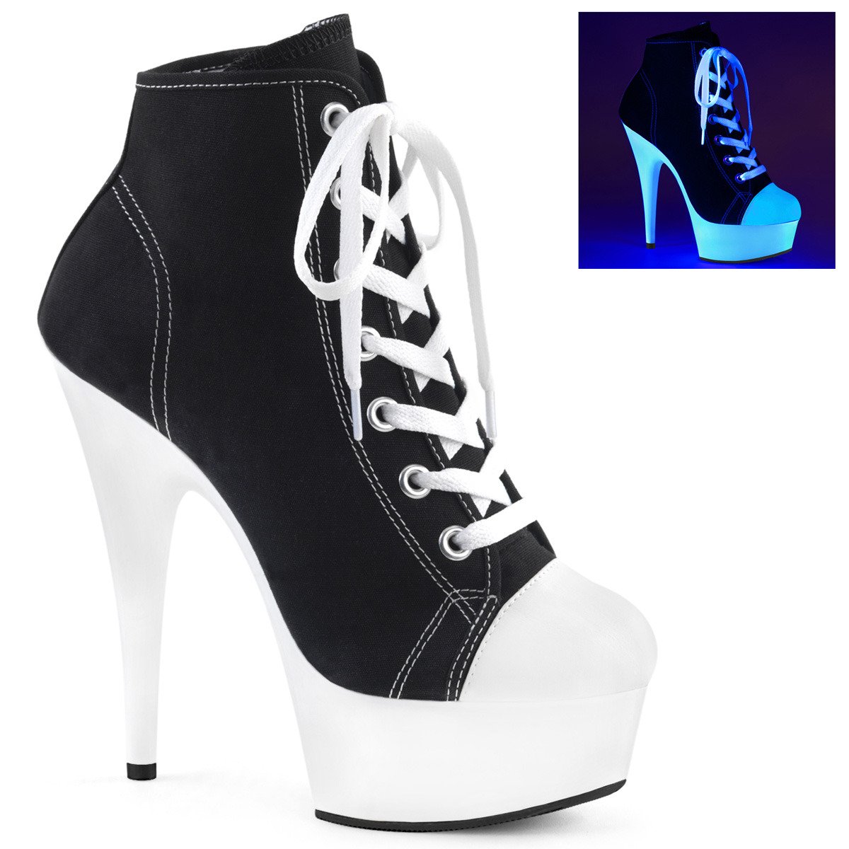 Pleaser Delight-600SK-02 BCA/NW - Czarne buty za kostkę na platformie z wysokimi obcasami