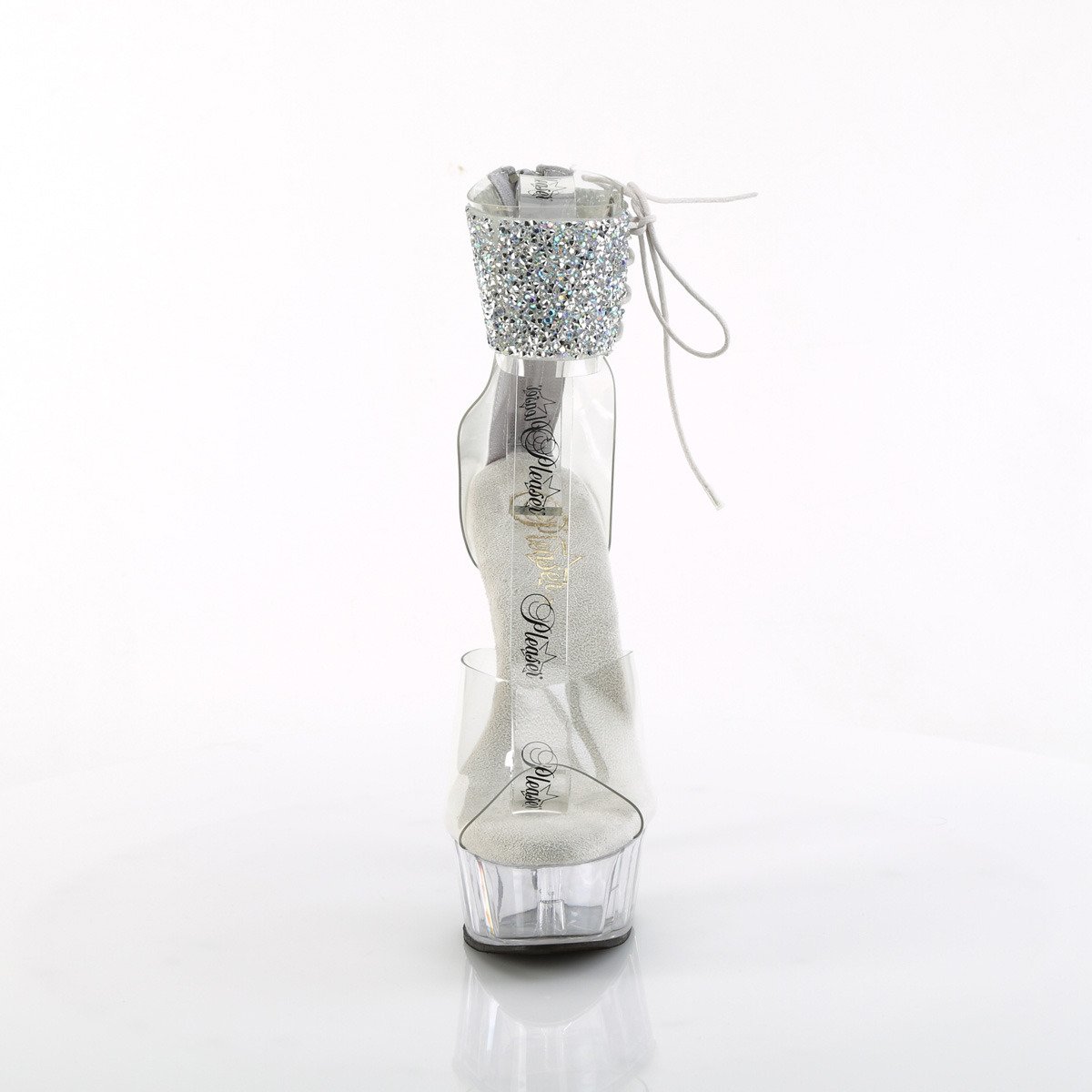 Pleaser Delight-624RS-02 C-SRS/C - Przezroczyste buty z paskiem nad kostką na platformie z wysokimi obcasami