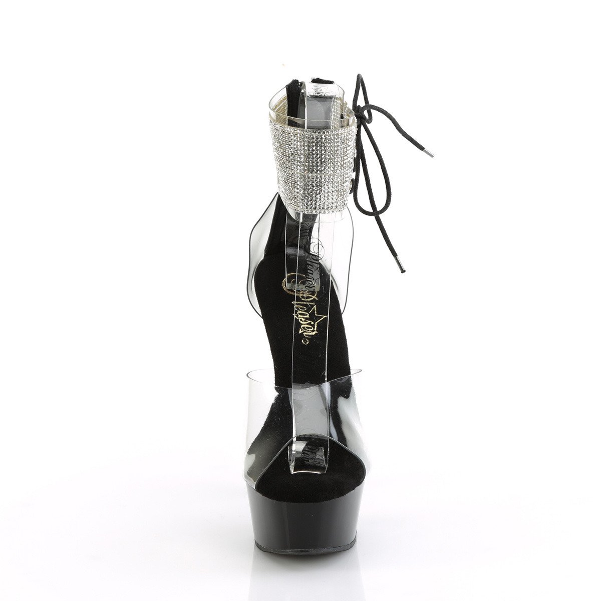 Pleaser Delight-624RS C/B - Przezroczyste buty z paskiem nad kostką na platformie z wysokimi obcasami