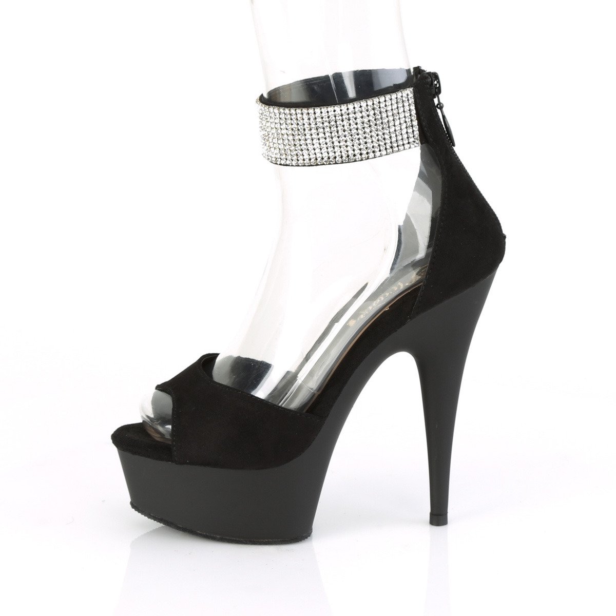 Pleaser Delight-625 BFS/M - Czarne buty z paskiem nad kostką na platformie z wysokimi obcasami