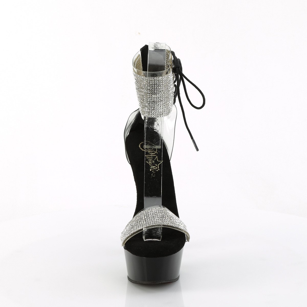 Pleaser Delight-627RS C-B/B - Czarne buty z paskiem nad kostką na platformie z wysokimi obcasami