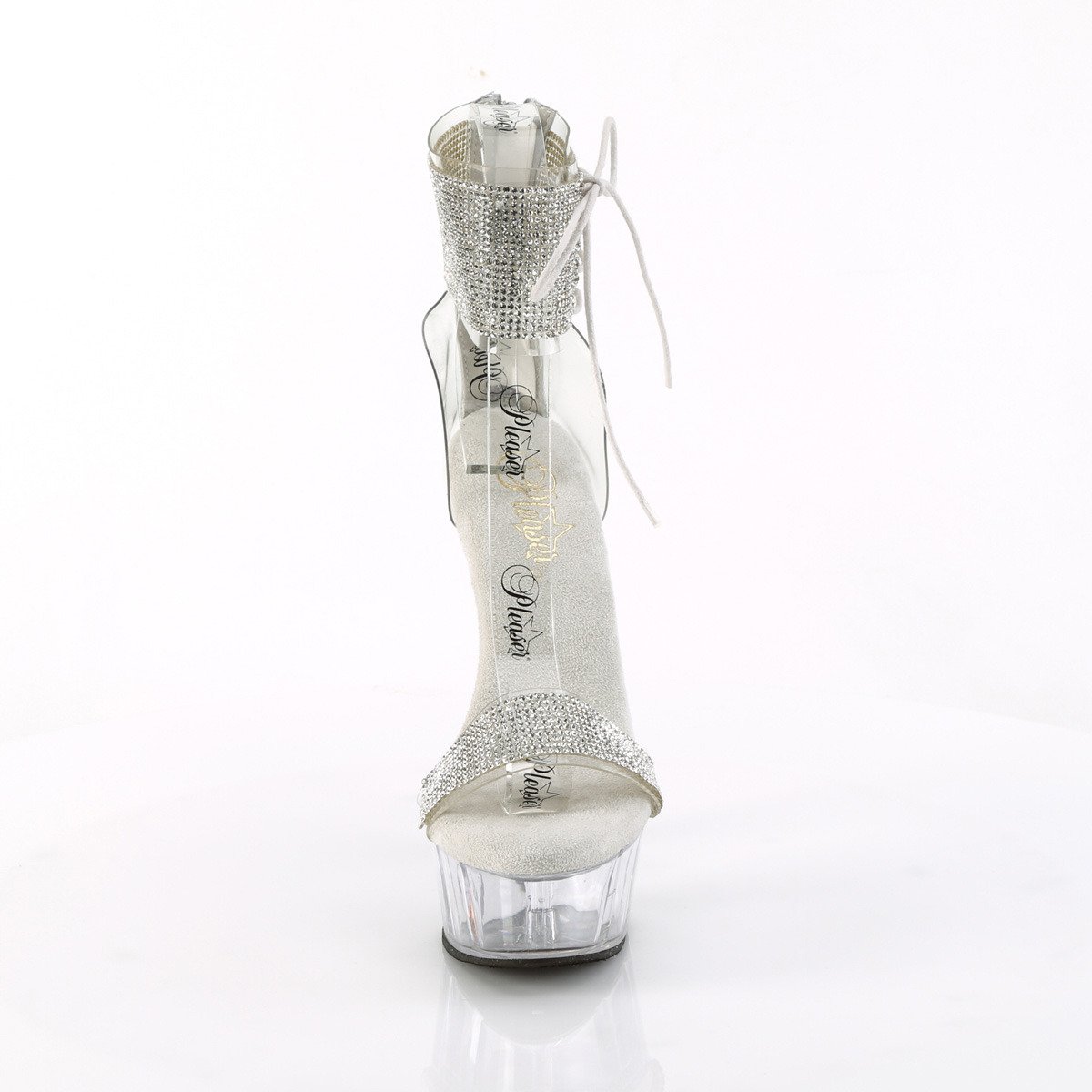 Pleaser Delight-627RS C-S/C - Przezroczyste buty z paskiem nad kostką na platformie z wysokimi obcasami