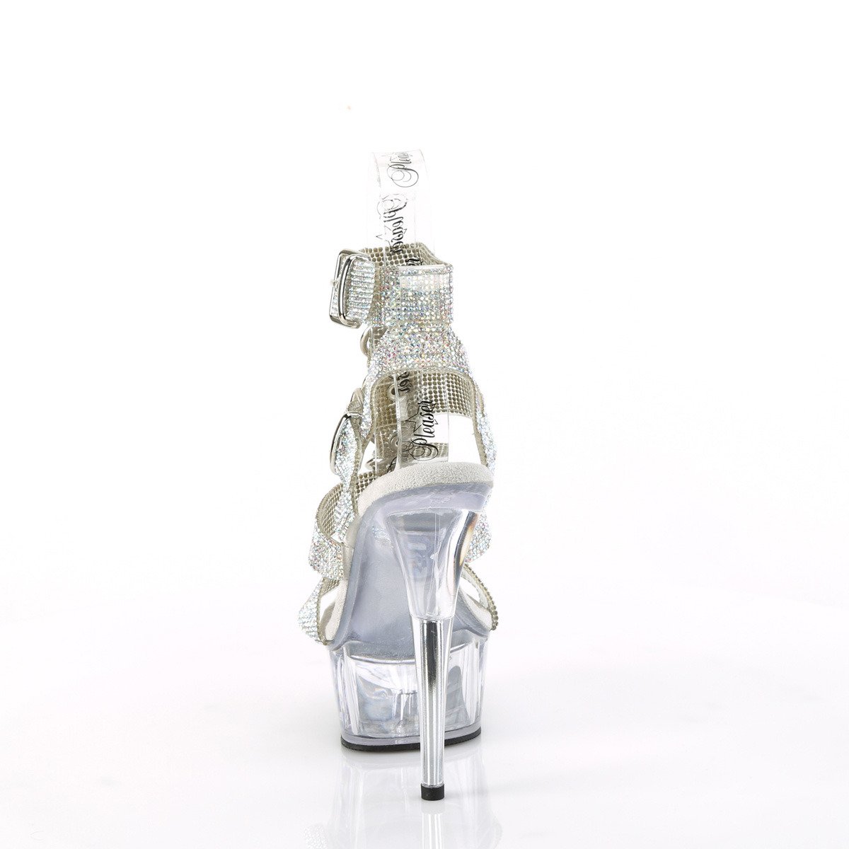 Pleaser Delight-656RS SRS-TPU/C - Srebrne buty z paskiem nad kostką na platformie z wysokimi obcasami