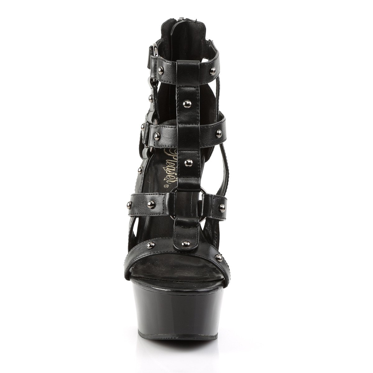 Pleaser Delight-682 BPU/M - Czarne sandały gladiatorki na platformie z wysokimi obcasami