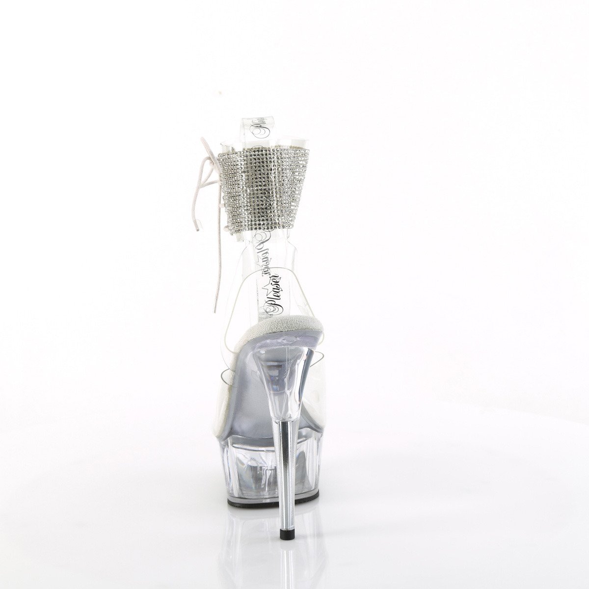 Pleaser Delight-691-2RS C/M - Przezroczyste buty z paskiem nad kostką na platformie z wysokimi obcasami