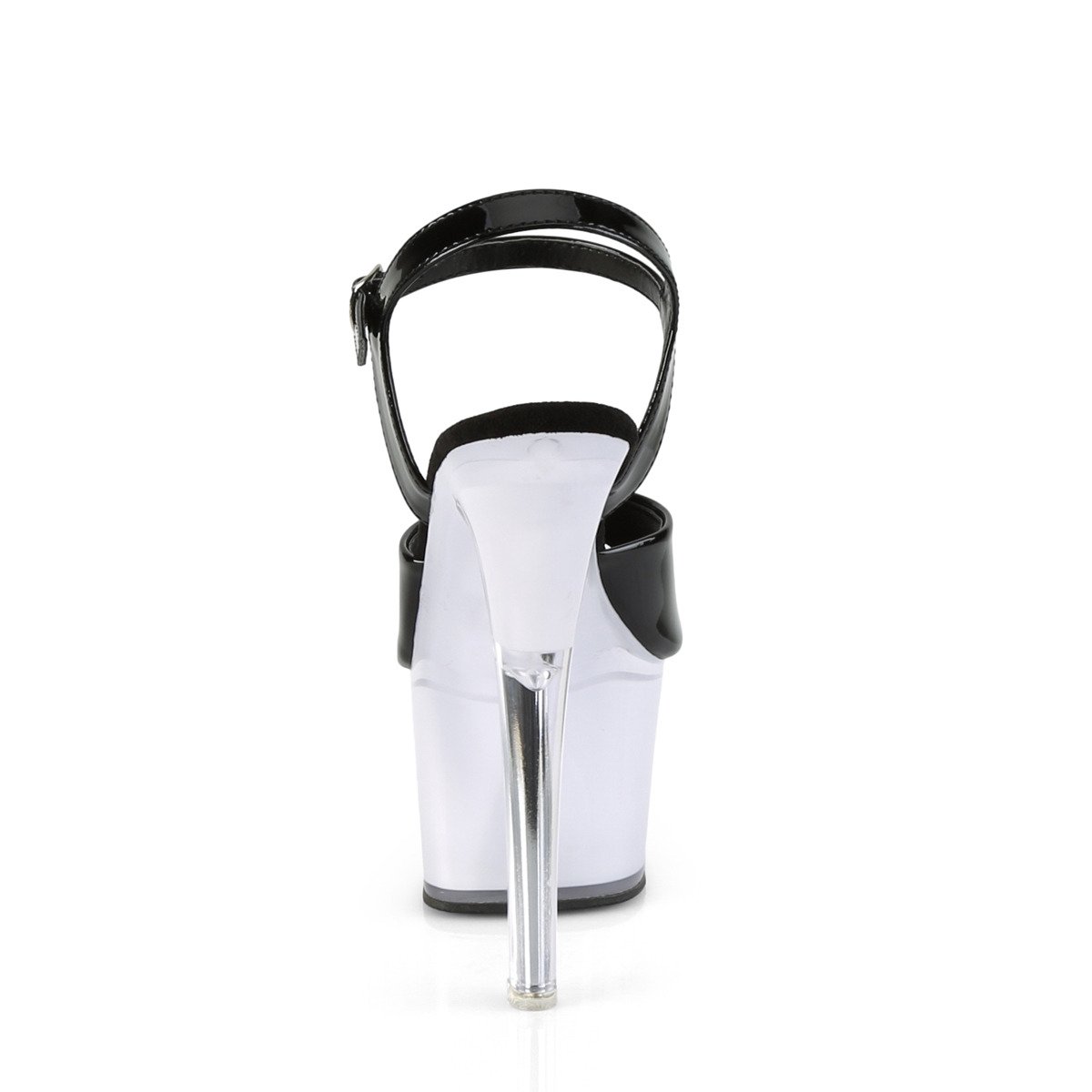 Pleaser Discolite-709 B/WGLOW - Błyszczące czarne świecące sandały na wysokiej platformie