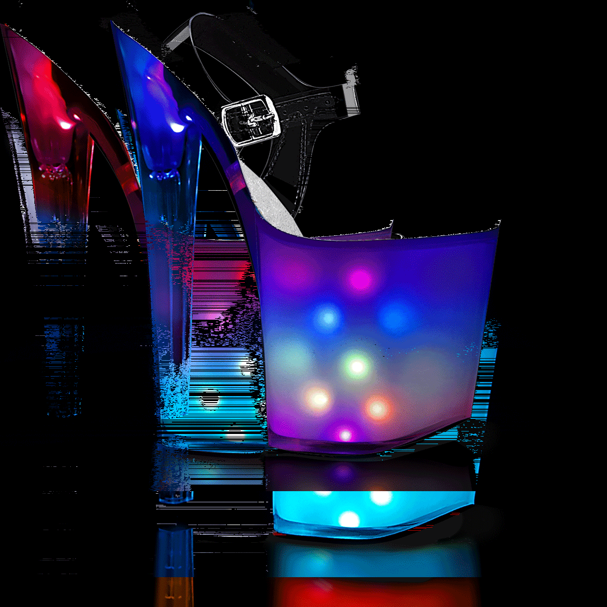 Pleaser Discolite-808 C/WGLOW - Przezroczyste świecące sandały na wysokiej platformie