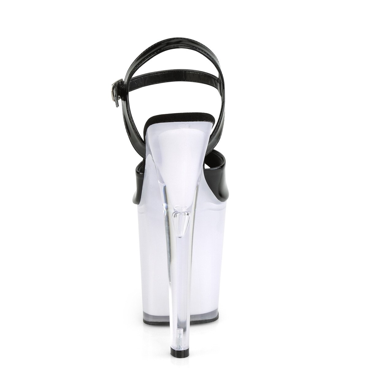 Pleaser Discolite-809 B/WGLOW - Błyszczące czarne świecące sandały na wysokiej platformie