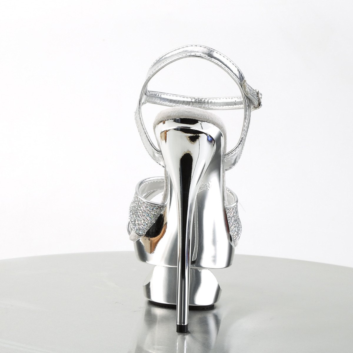 Pleaser Eclipse-619G S/M - Srebrne sandały z platformą na platformie z wysokimi obcasami