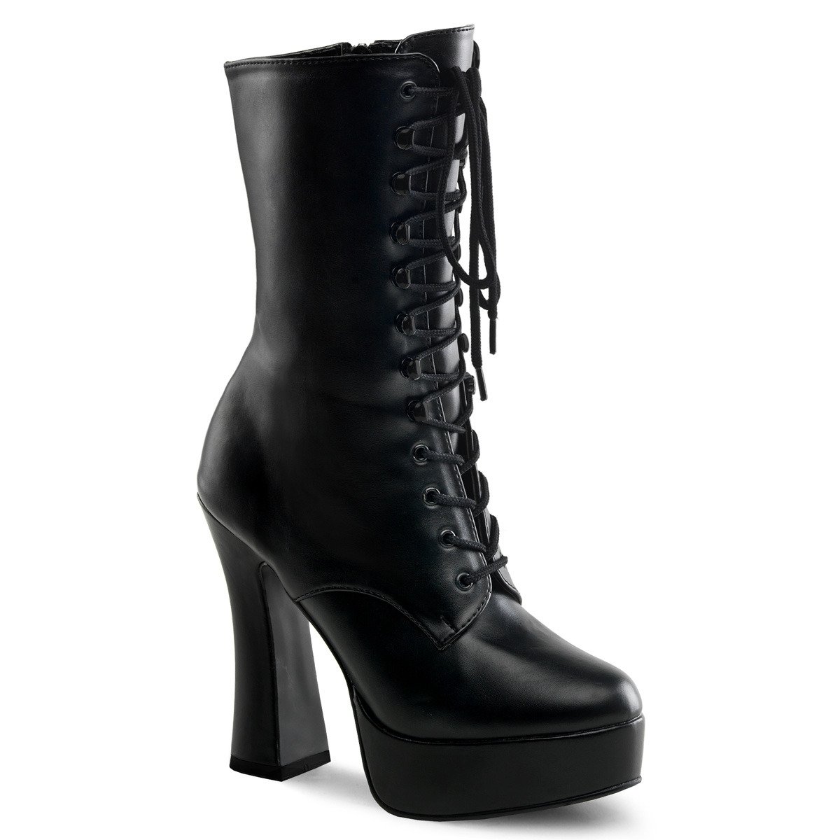Pleaser Electra-1020 B/PU - Czarne buty za kostkę na platformie z wysokimi szerokimi obcasami