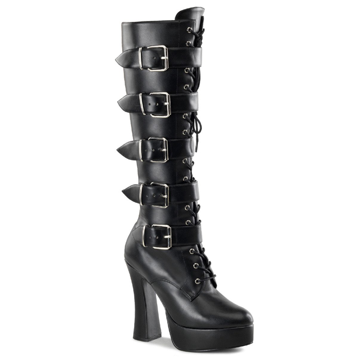 Pleaser Electra-2042 B/PU - Czarne kozaki na platformie z wysokimi szerokimi obcasami