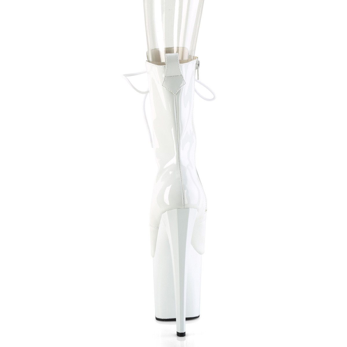 Pleaser Enchant-1041 W/M - Błyszczące białe buty za kostkę na wysokiej platformie