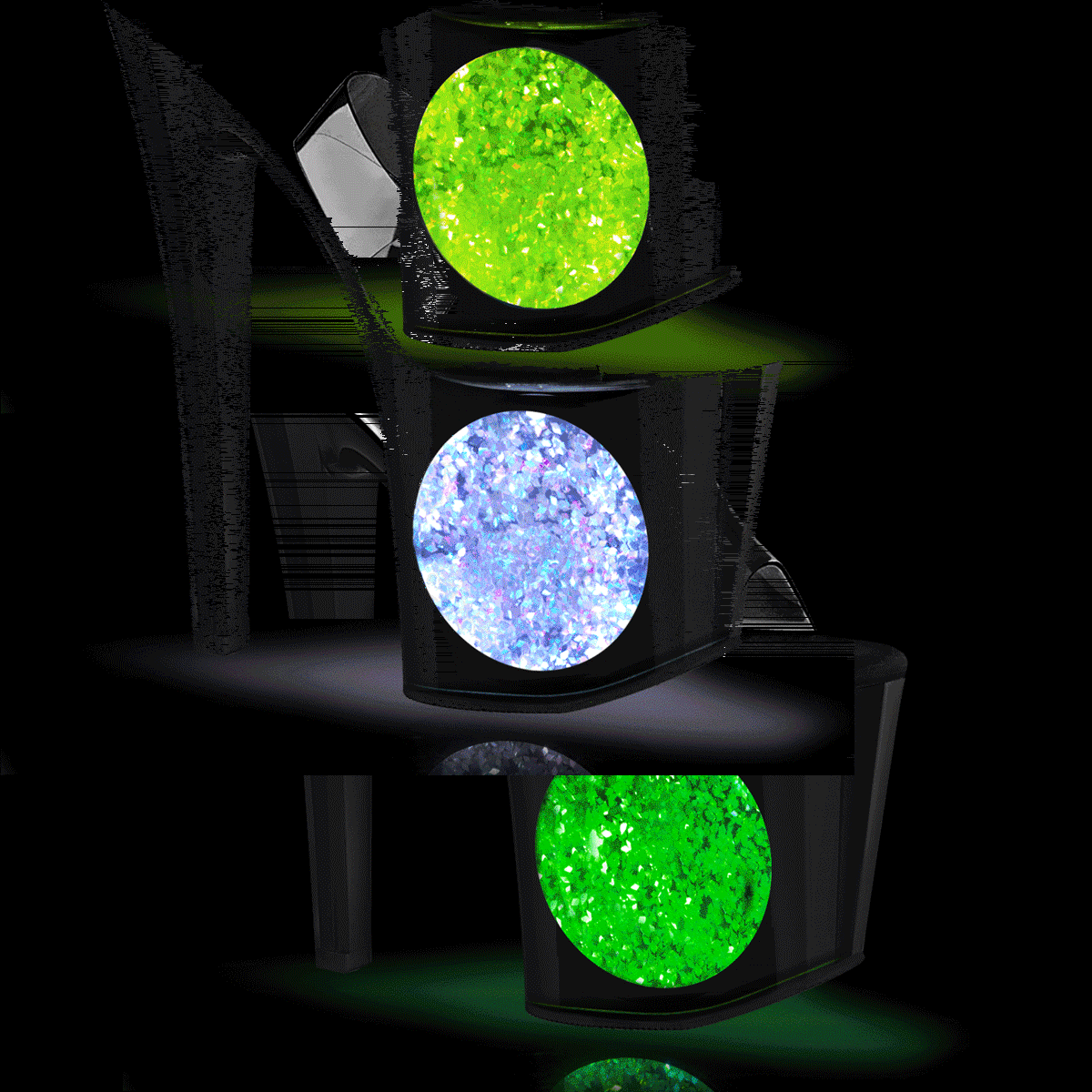 Pleaser Enchant-708LT-CIRCLE C/B-SG - Przezroczyste świecące sandały na wysokiej platformie