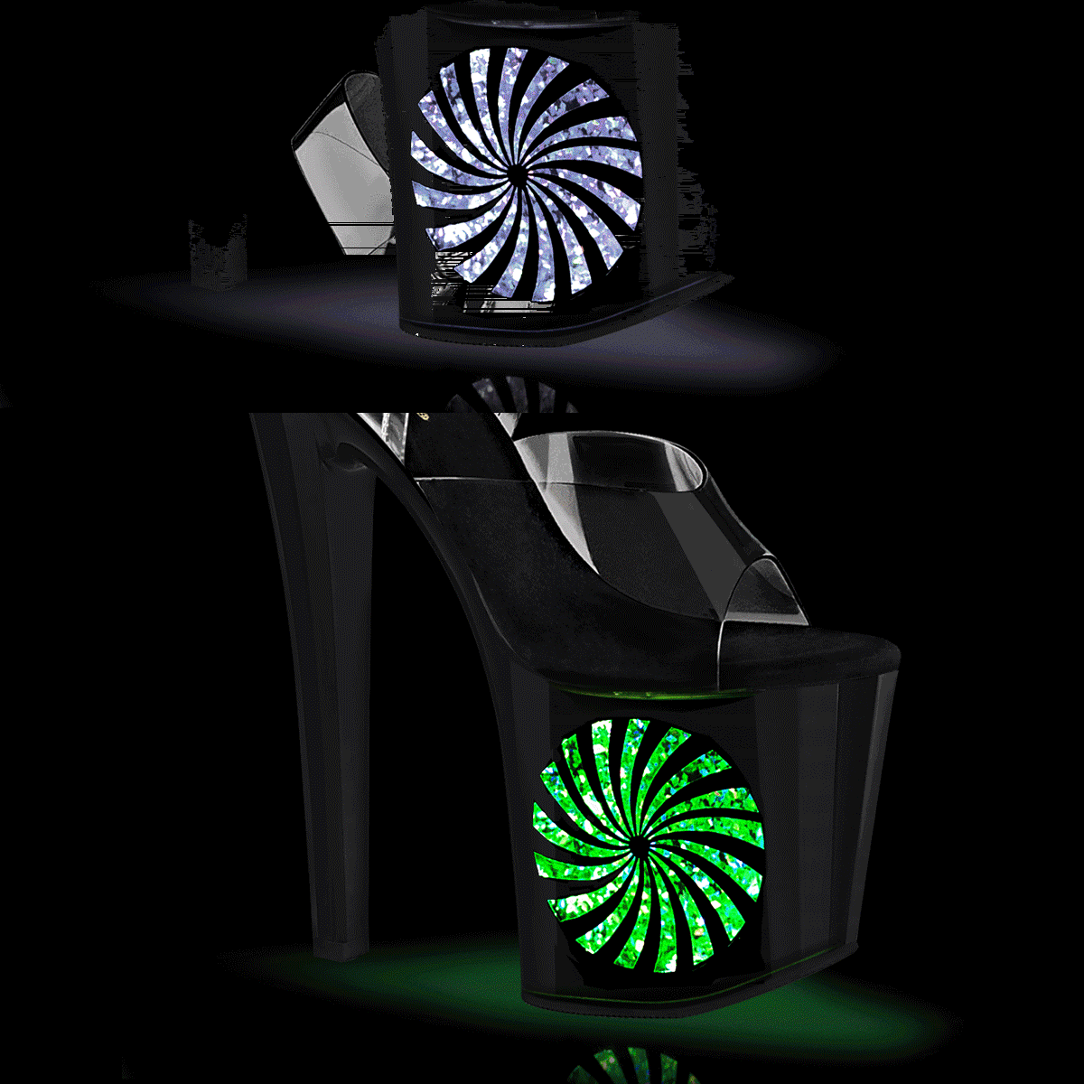 Pleaser Enchant-708LT-PINWHE C/B-SG - Przezroczyste świecące sandały na wysokiej platformie