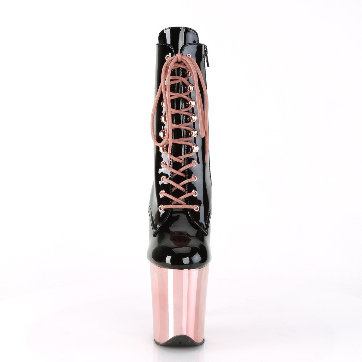 Pleaser Flamingo-1020 B/ROGLDCH - Błyszczące czarne buty za kostkę na wysokiej platformie