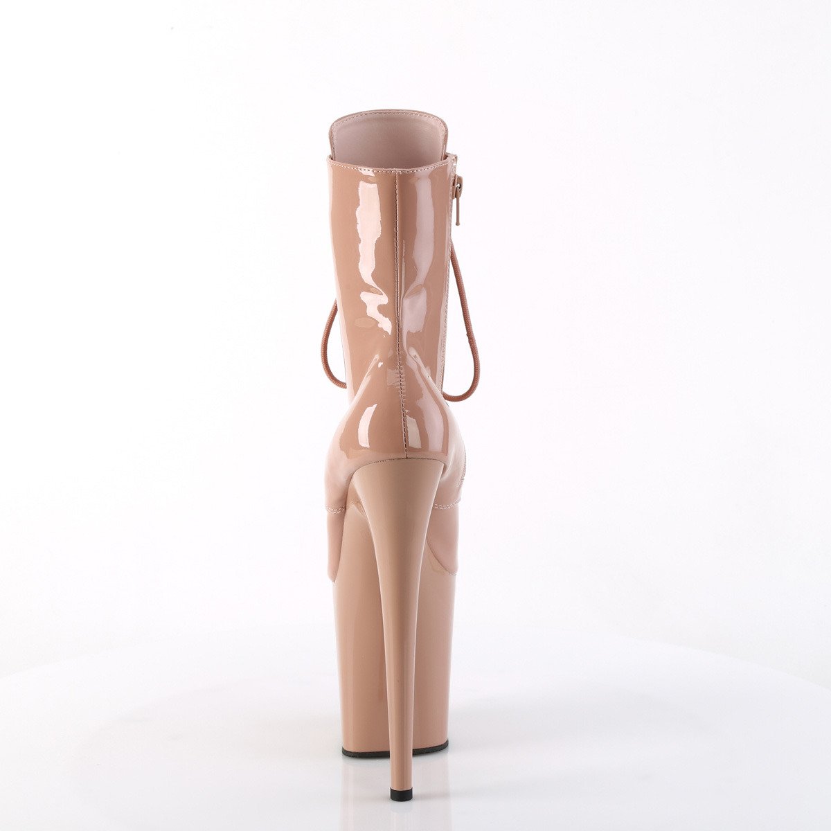 Pleaser Flamingo-1020 BH/M - Błyszczące beżowe buty za kostkę na wysokiej platformie