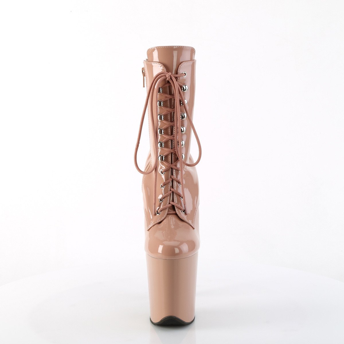 Pleaser Flamingo-1020 BH/M - Błyszczące beżowe buty za kostkę na wysokiej platformie