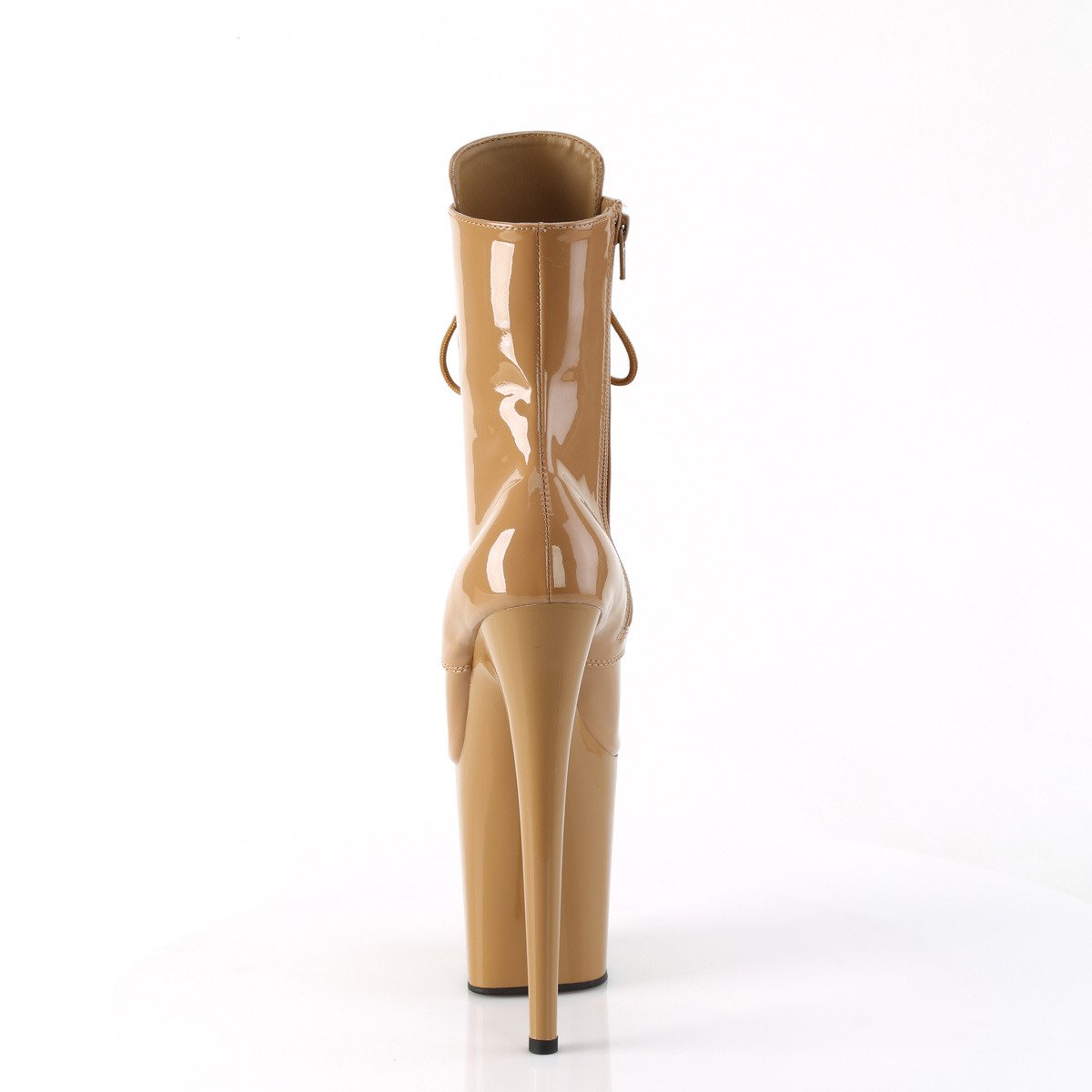 Pleaser Flamingo-1020 TF/M - Błyszczące beżowe buty za kostkę na wysokiej platformie