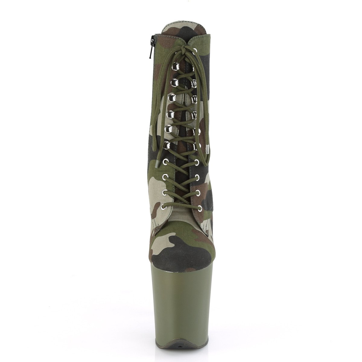 Pleaser Flamingo-1020CAMO GRN/DOL - Zielone buty za kostkę na wysokiej platformie