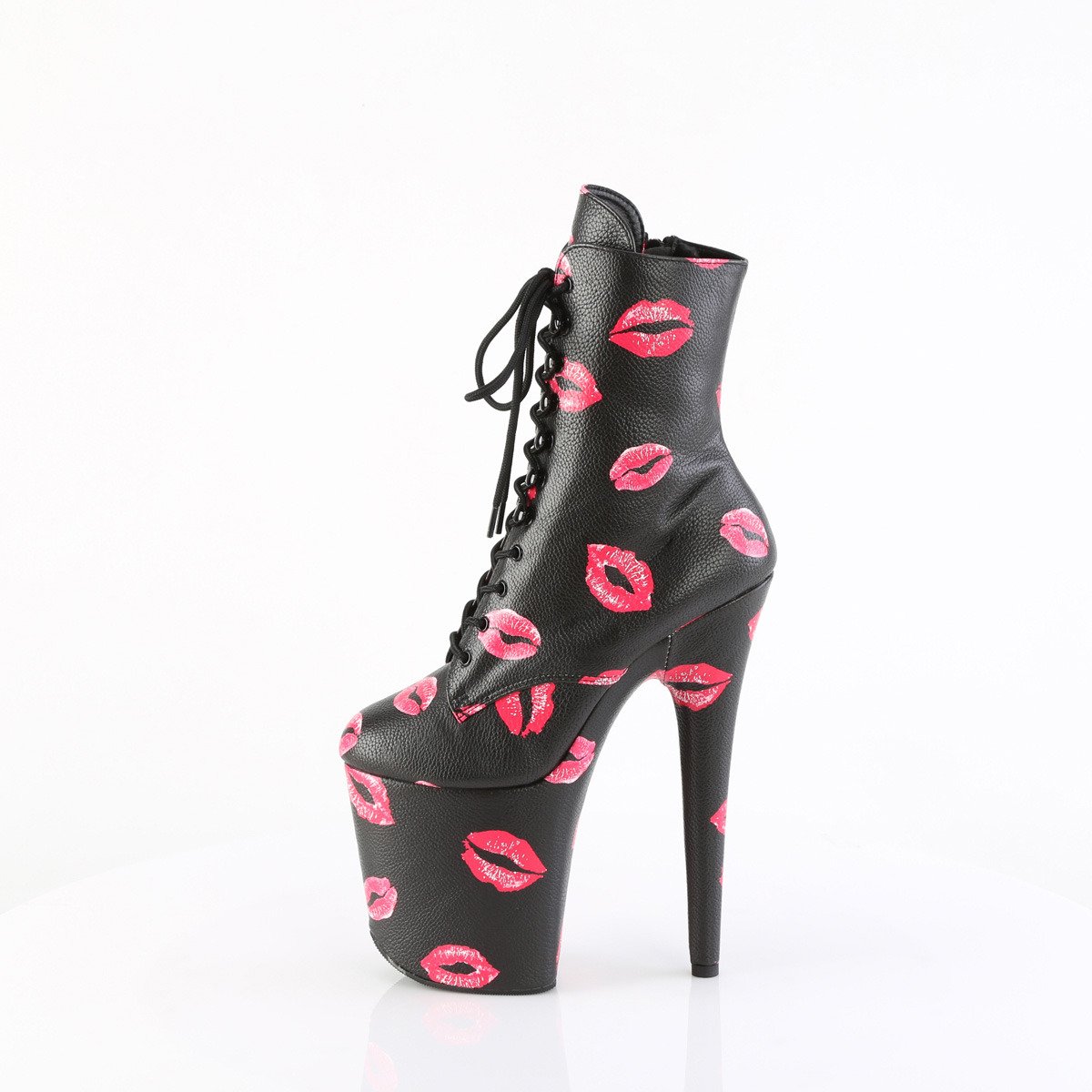 Pleaser Flamingo-1020KISSES BPU/M - Czarne buty za kostkę na wysokiej platformie