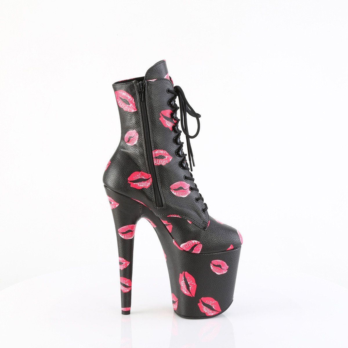 Pleaser Flamingo-1020KISSES BPU/M - Czarne buty za kostkę na wysokiej platformie
