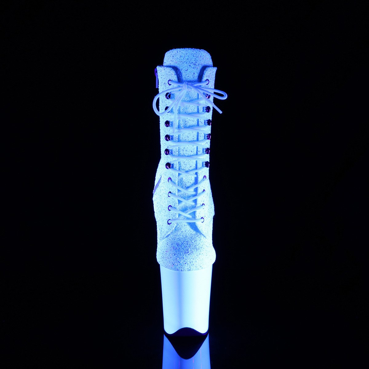 Pleaser Flamingo-1020LG NWMG/NW - Błyszczące białe buty za kostkę na wysokiej platformie