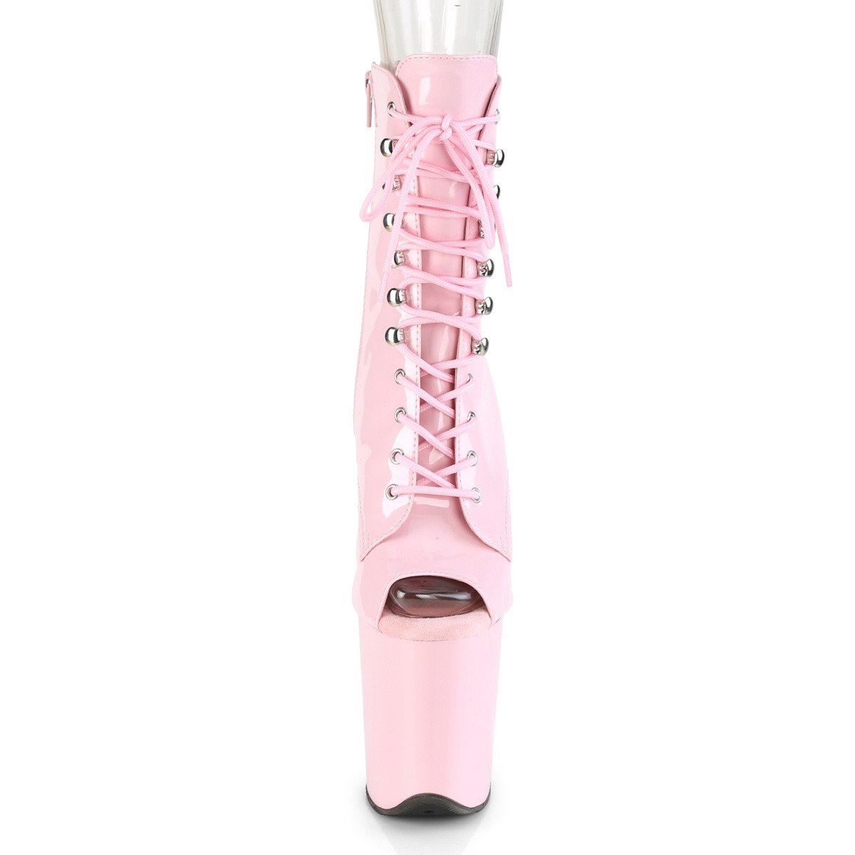 Pleaser Flamingo-1021 BP/M - Błyszczące różowe buty za kostkę na wysokiej platformie