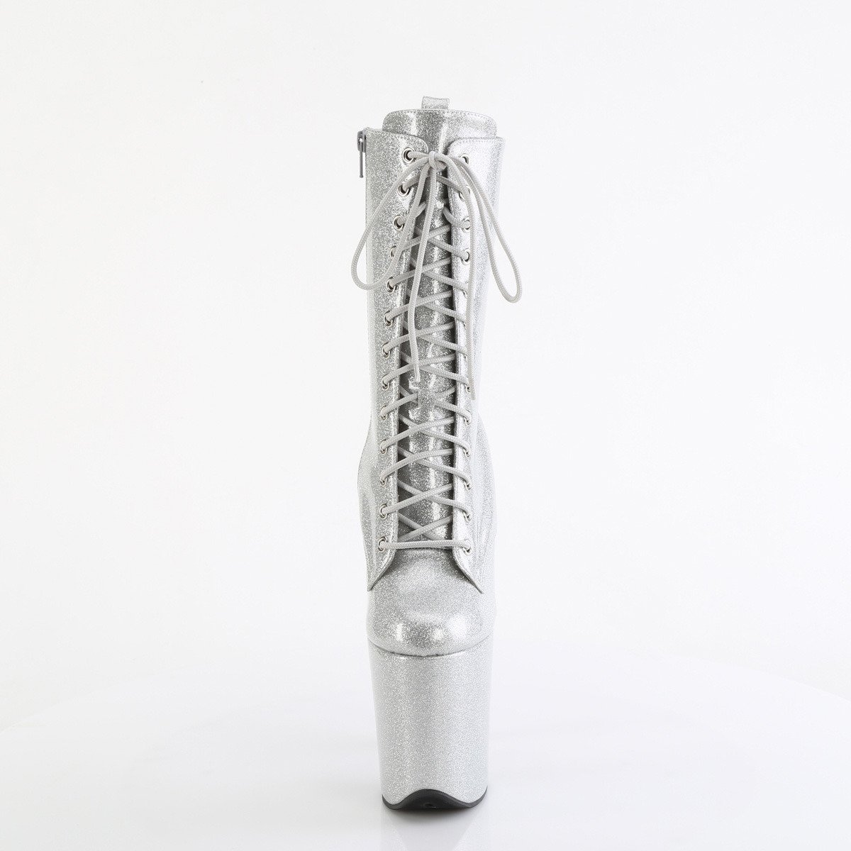Pleaser Flamingo-1040GP SG/M - Błyszczące srebrne buty za kostkę na wysokiej platformie