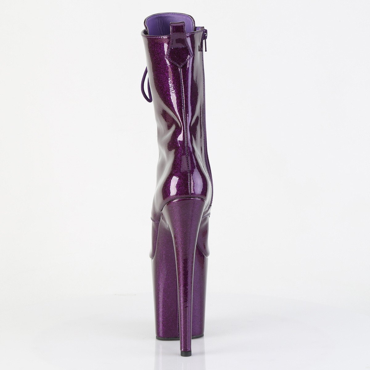 Pleaser Flamingo-1041GP PPG/M - Błyszczące fioletowe botki z odkrytymi palcami na wysokiej platformie