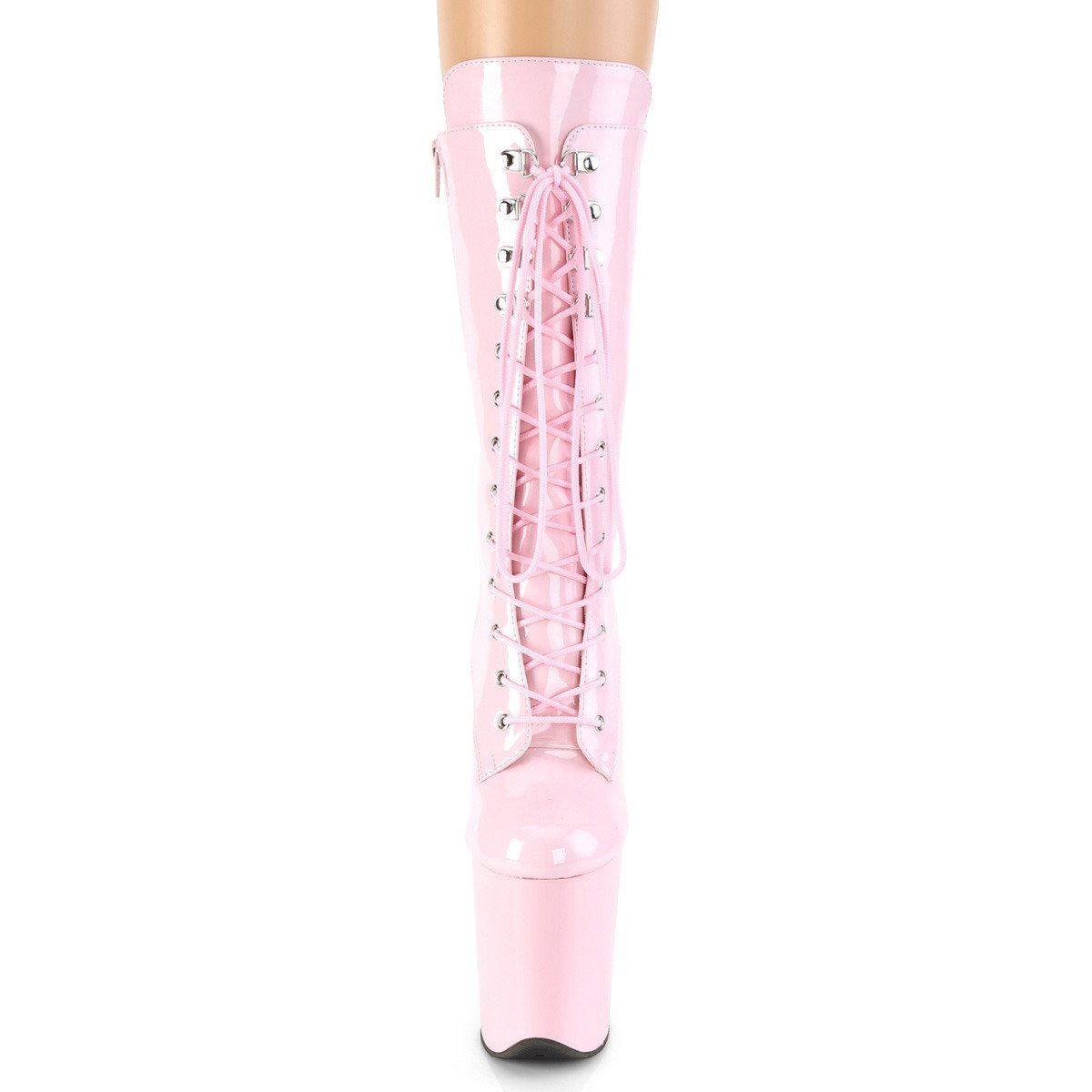 Pleaser Flamingo-1050 BP/M - Błyszczące różowe buty za kostkę na wysokiej platformie