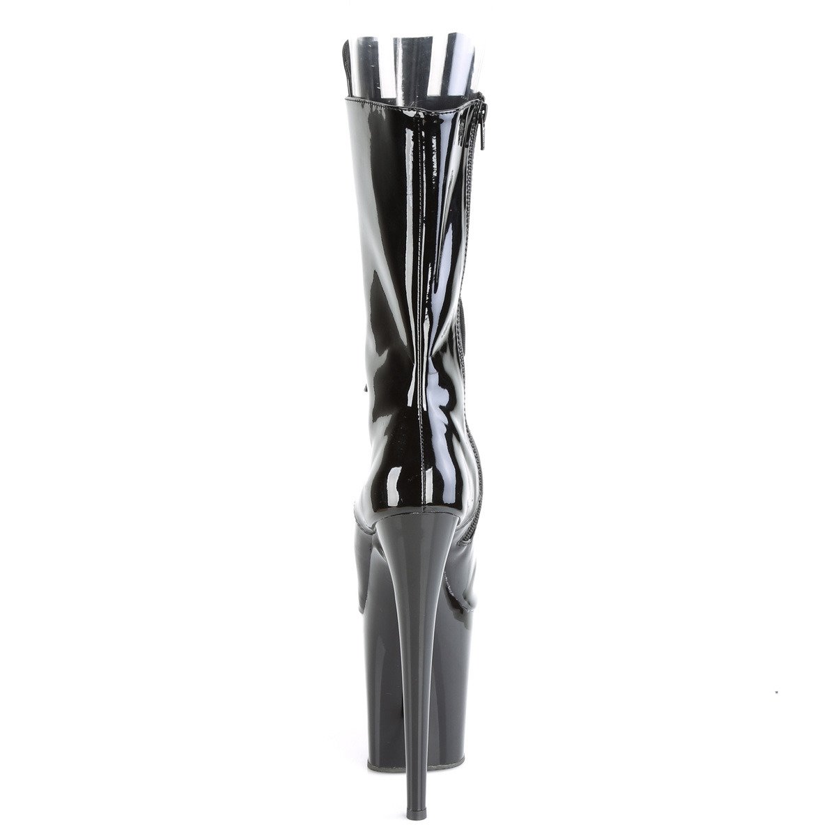 Pleaser Flamingo-1051 B/M - Błyszczące czarne botki z odkrytymi palcami na wysokiej platformie