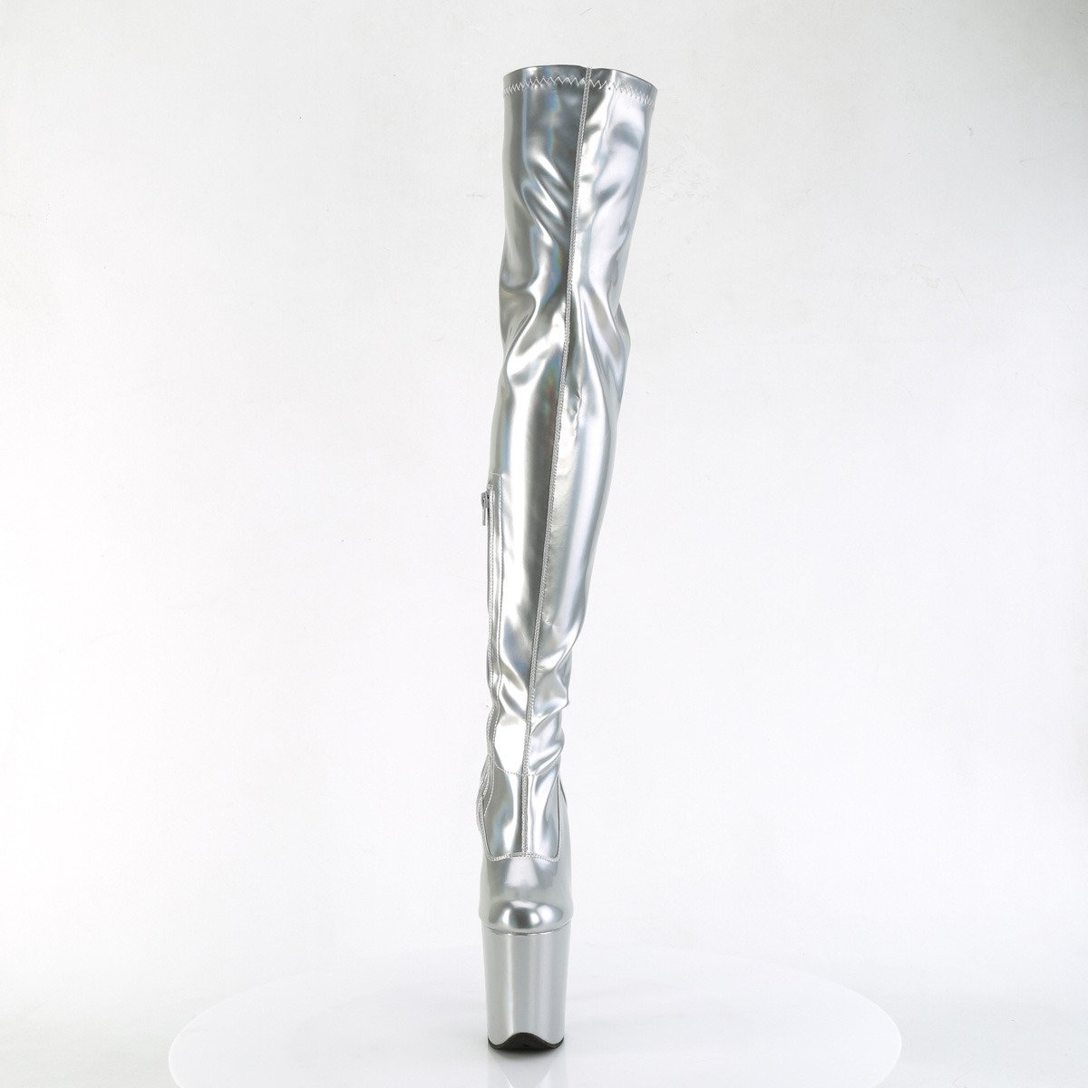 Pleaser Flamingo-3000HWR SHG/M - Błyszczące srebrne kozaki na wysokiej platformie