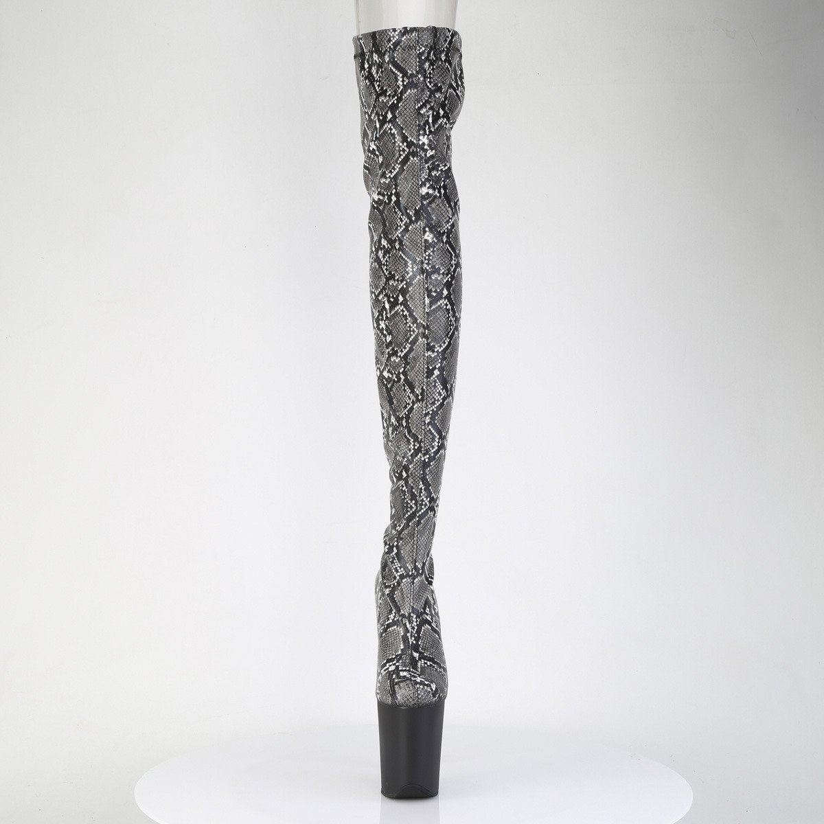 Pleaser Flamingo-3008SP-BT GY-B/B - Szare kozaki za kolano na wysokiej platformie