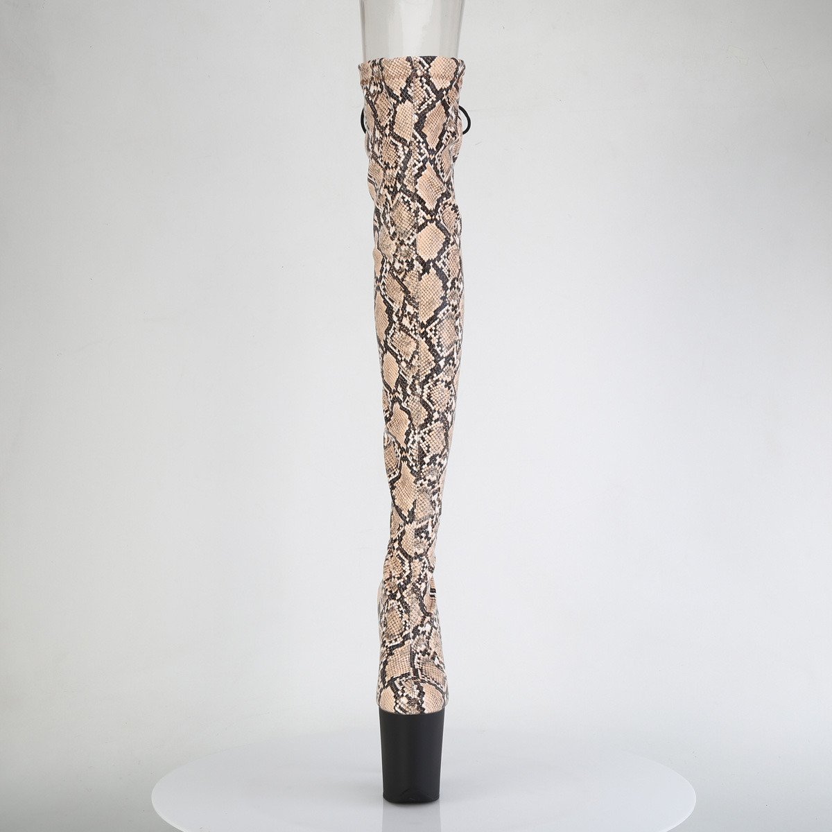 Pleaser Flamingo-3008SP-BT T-BN/B - Beżowe kozaki za kolano na wysokiej platformie