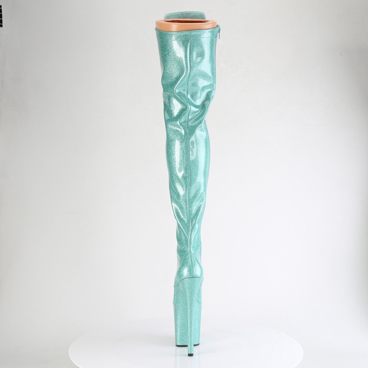Pleaser Flamingo-3020GP AQG/M - Błyszczące turkusowe kozaki za kolano na wysokiej platformie