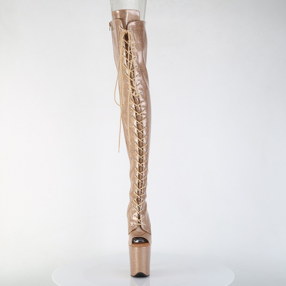 Pleaser Flamingo-3021GP GG/M - Błyszczące złote botki z odkrytymi palcami na wysokiej platformie