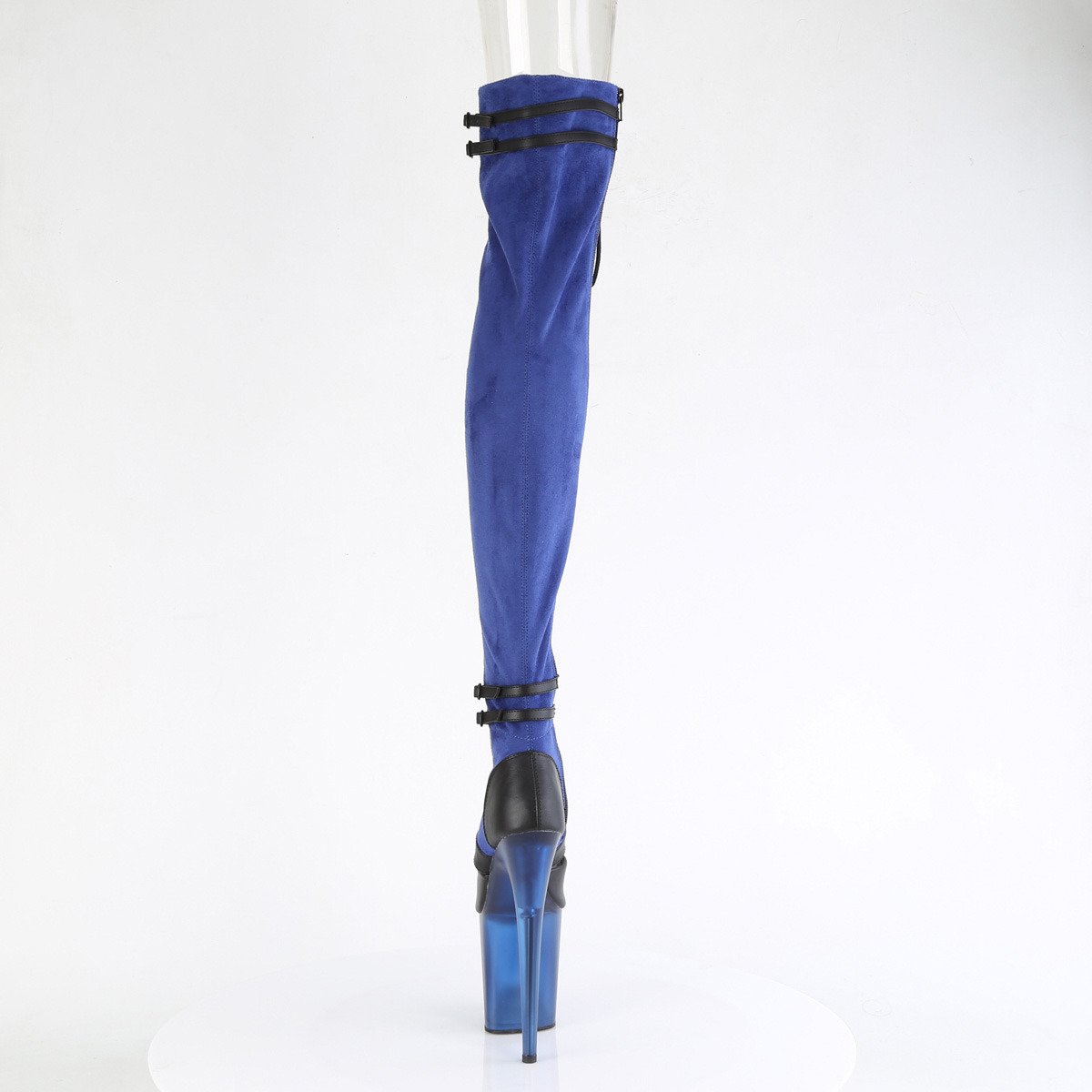 Pleaser Flamingo-3027 BLUFS-BPU/B - Niebieskie kozaki za kolano na wysokiej platformie