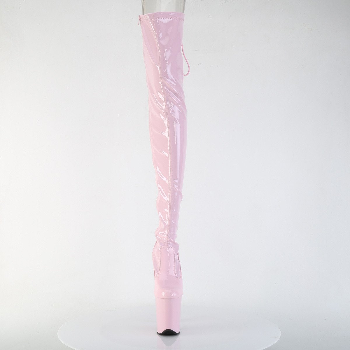 Pleaser Flamingo-3850 BP/M - Błyszczące różowe kozaki za kolano na wysokiej platformie