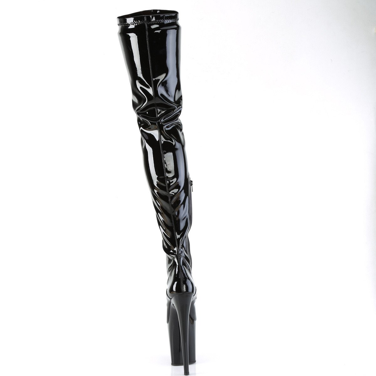 Pleaser Flamingo-4000 B/M - Błyszczące czarne kozaki za kolano na wysokiej platformie