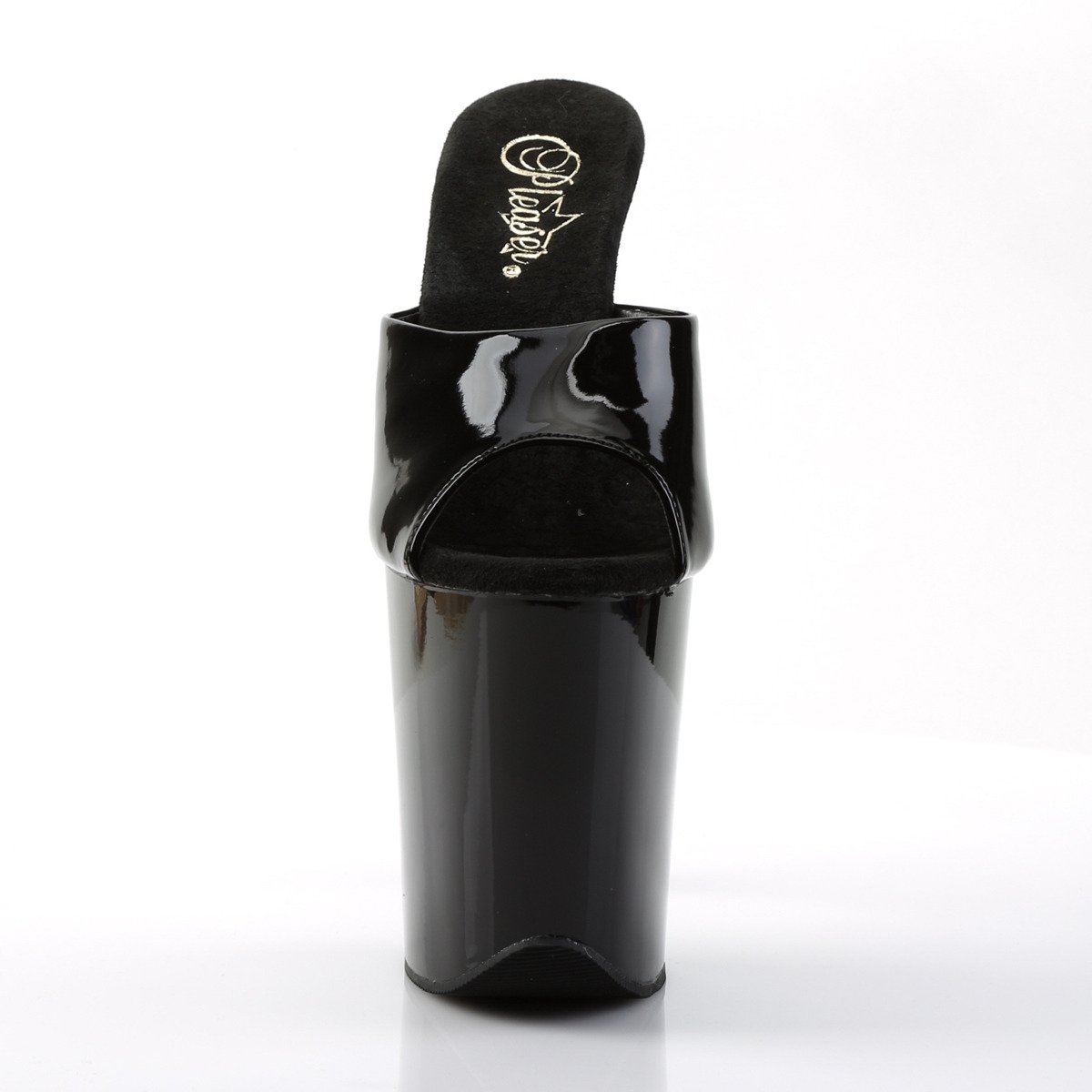 Pleaser Flamingo-801 B/M - Błyszczące czarne sandały na wysokiej platformie