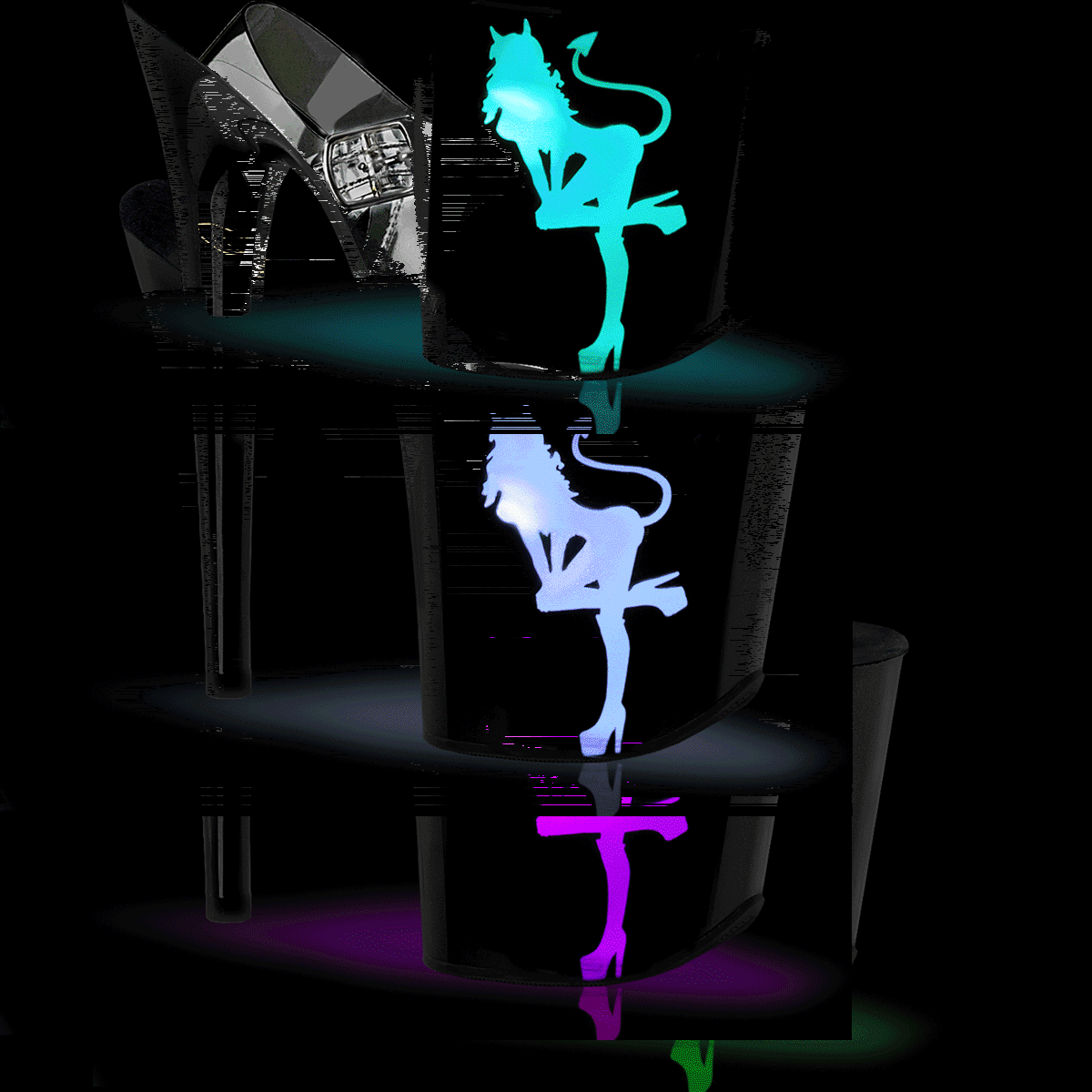 Pleaser Flamingo-808NLDG C/B-MC - Przezroczyste świecące sandały na wysokiej platformie