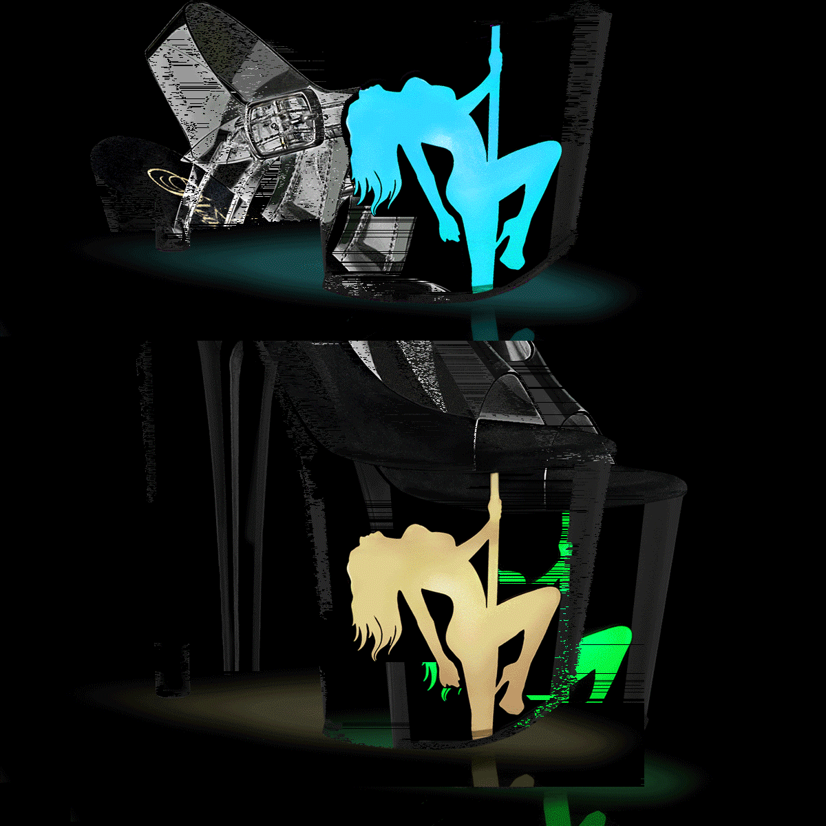 Pleaser Flamingo-808NLSG C/B-MC - Przezroczyste świecące sandały na wysokiej platformie