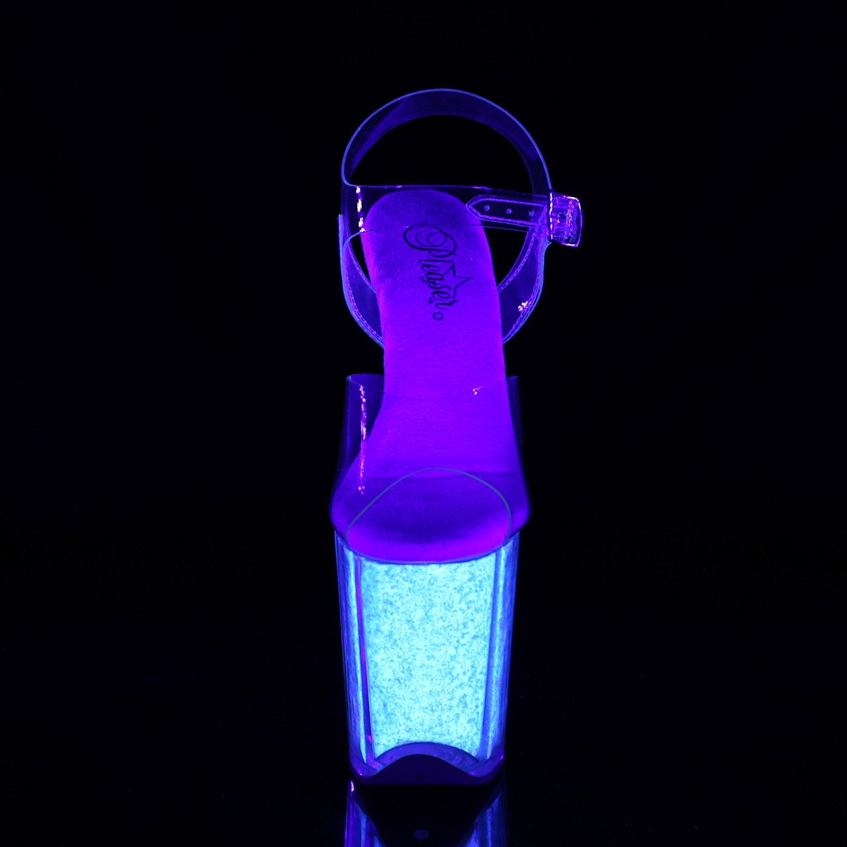 Pleaser Flamingo-808UVG C/NOPG - Przezroczyste reagujące na uv sandały na wysokiej platformie