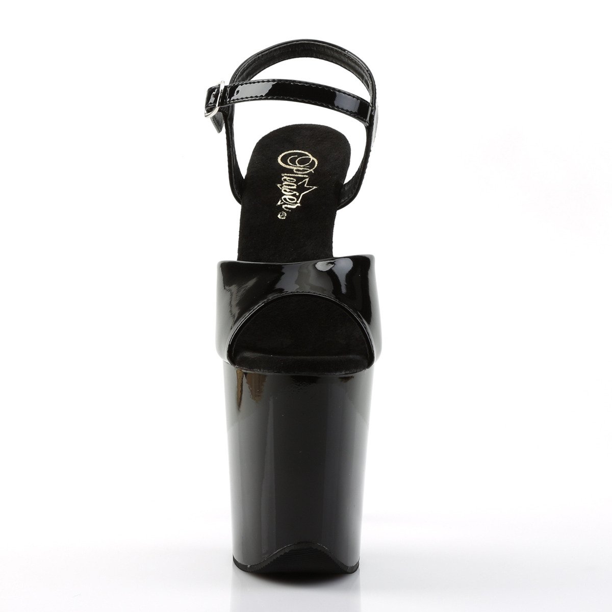 Pleaser Flamingo-809 B/M - Błyszczące czarne sandały na wysokiej platformie