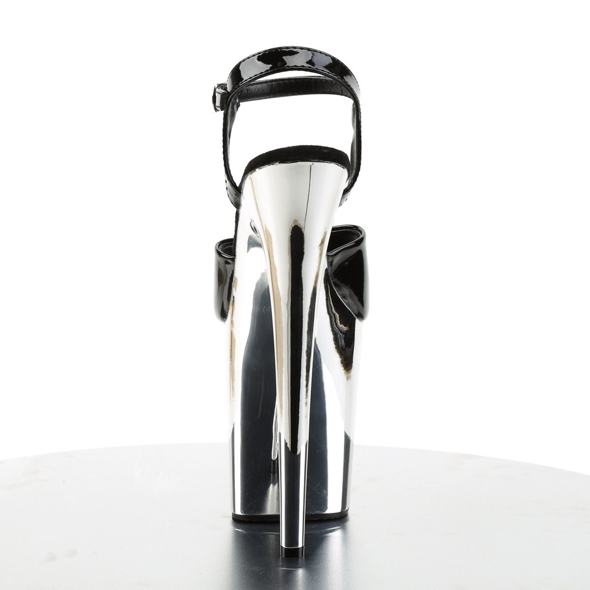 Pleaser Flamingo-809 B/SCH - Błyszczące czarne sandały na wysokiej platformie