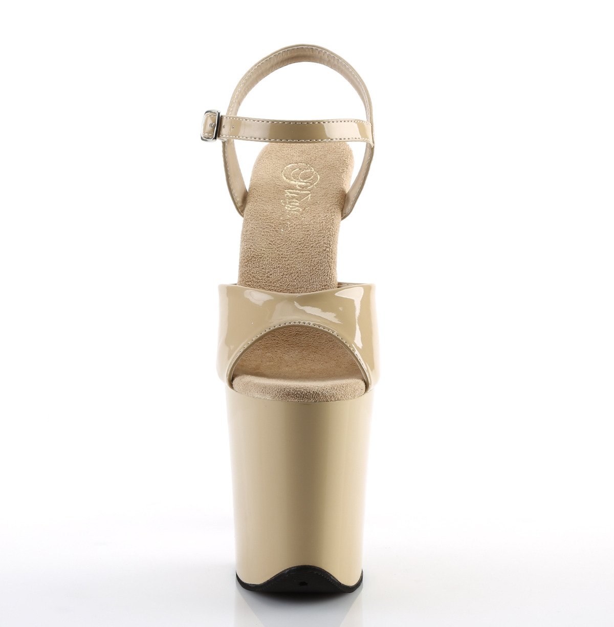 Pleaser Flamingo-809 CR/M - Błyszczące beżowe sandały na wysokiej platformie