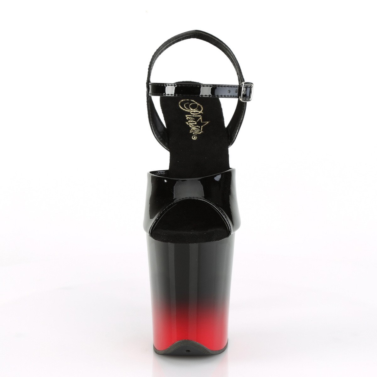 Pleaser Flamingo-809BR-H B/B-R - Błyszczące czarne sandały na wysokiej platformie