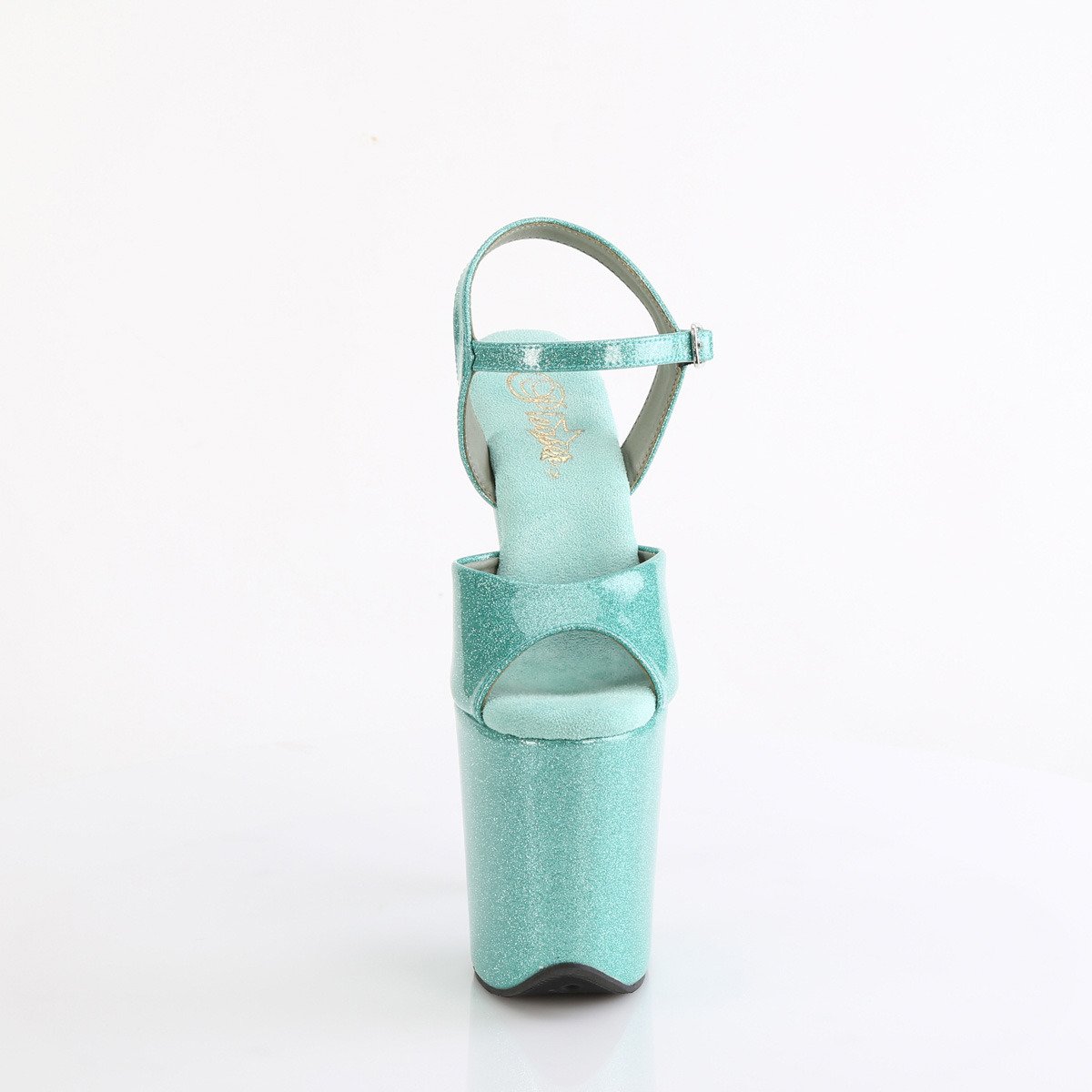 Pleaser Flamingo-809GP AQG/M - Błyszczące turkusowe sandały na wysokiej platformie